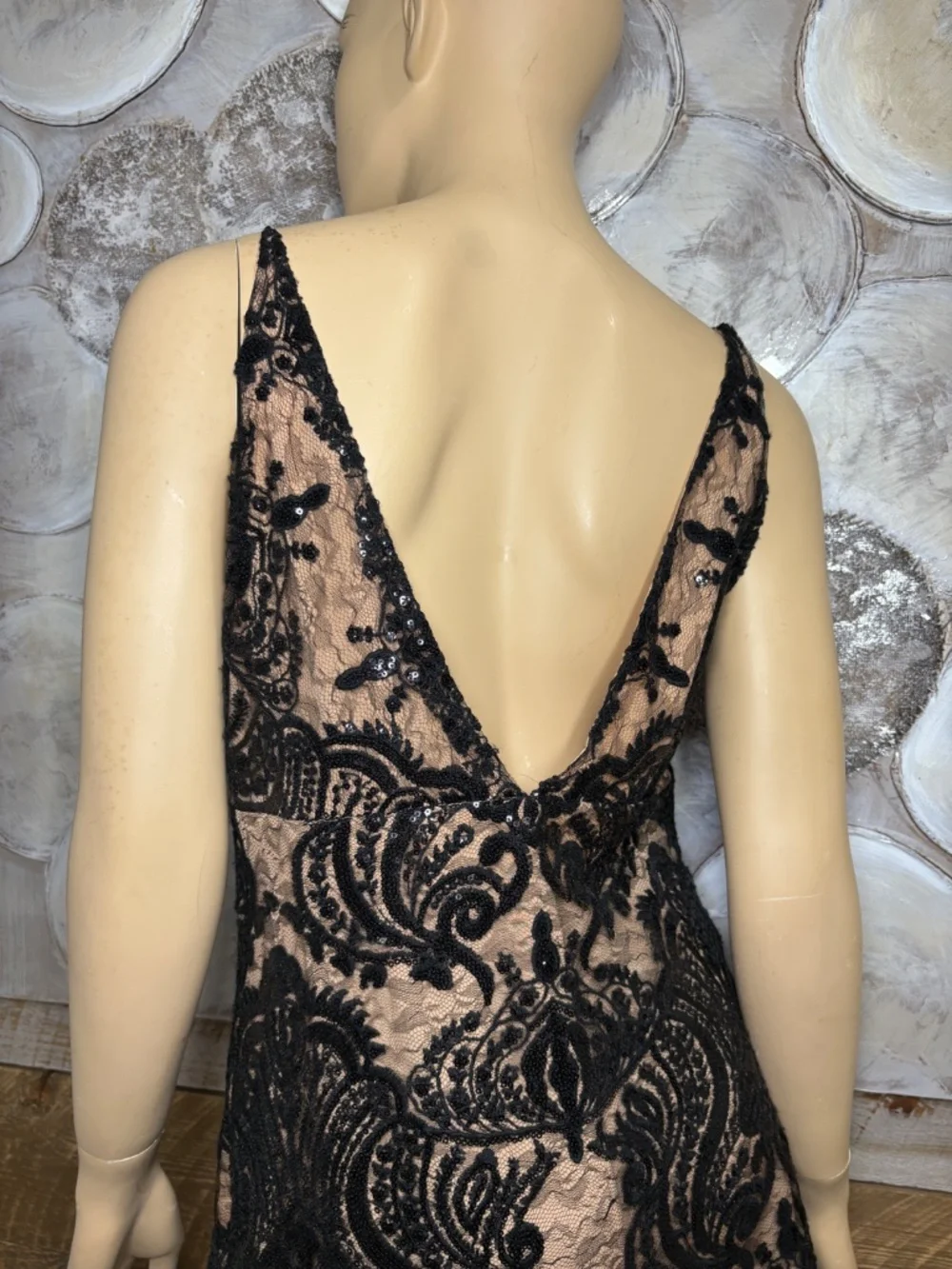 Free People Black Sheer Lace Sequin Dress | Nude Lined | Size L | Open Back - Picture 4 of 5